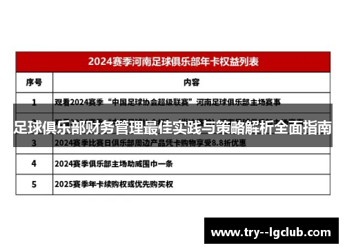 足球俱乐部财务管理最佳实践与策略解析全面指南 足球俱乐部财务管理最佳实践与策略解析全面指南